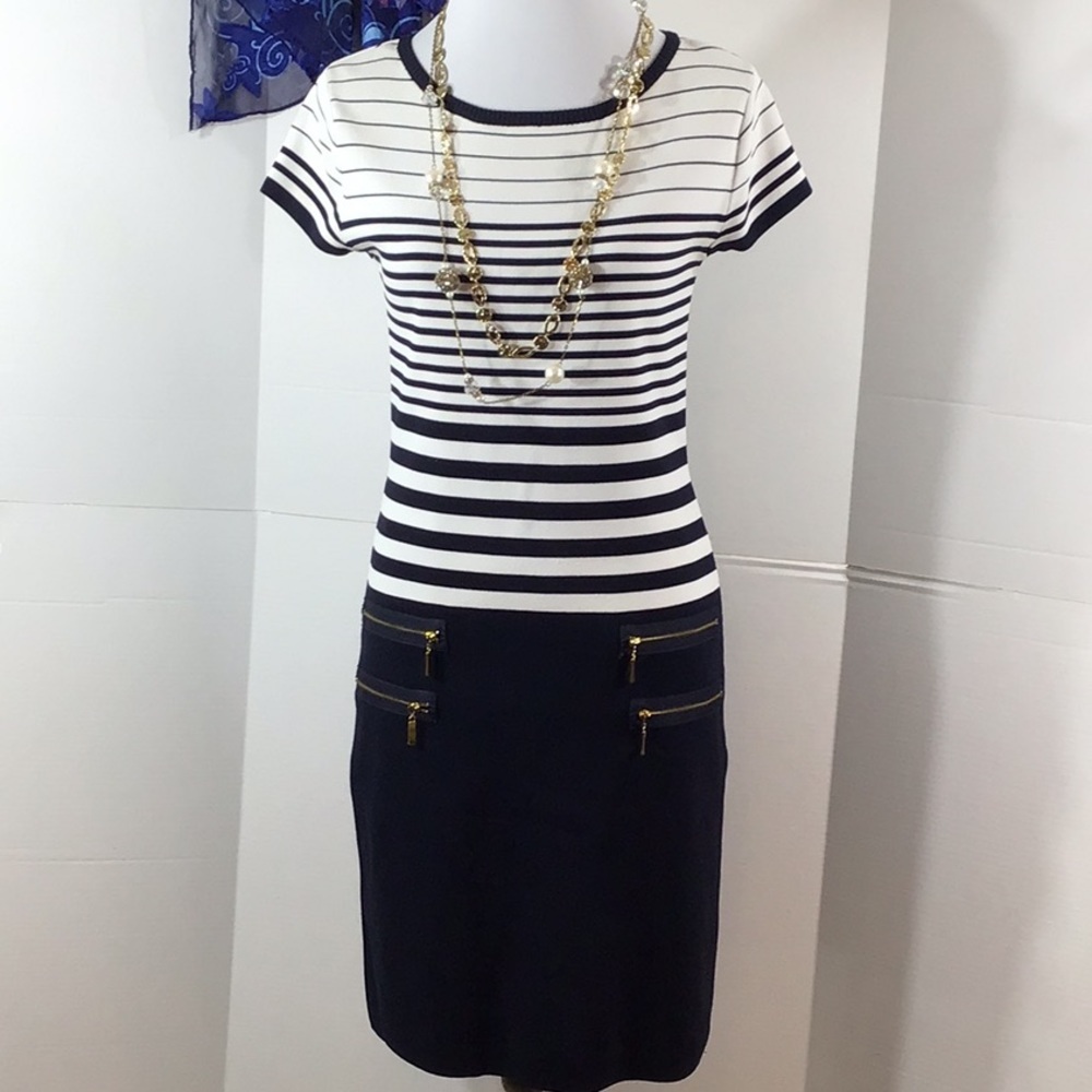 Carmen Marc Valvo knit zipper pocket dress S